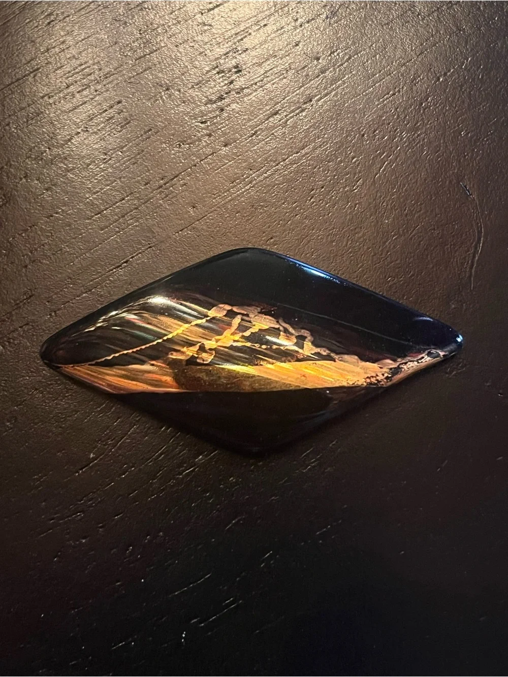 Ceramic Black Brooch with Gold Abstract Accent
